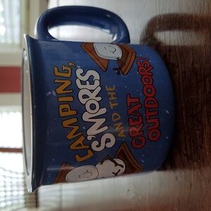 Rare Vtg Abbey Press Blue Camping Mug with S'mores Design